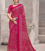 magenta chiffon bandhani geometric printed saree with blouse 