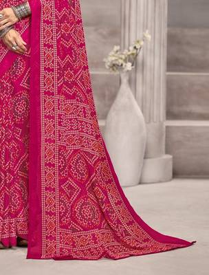magenta chiffon bandhani geometric printed saree with blouse  3