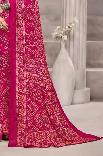 magenta chiffon bandhani geometric printed saree with blouse 