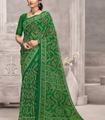 green chiffon bandhani geometric printed saree with blouse 