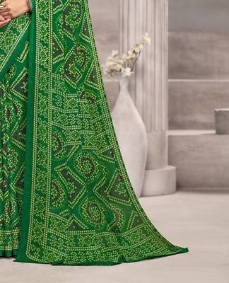 green chiffon bandhani geometric printed saree with blouse  3