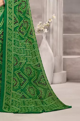 green chiffon bandhani geometric printed saree with blouse 
