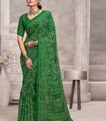 green chiffon bandhani geometric printed saree with blouse 