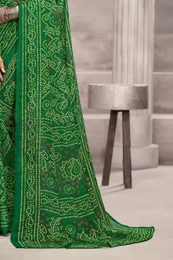 green chiffon bandhani geometric printed saree with blouse 