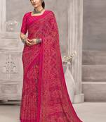 pink chiffon bandhani geometric printed saree with blouse 