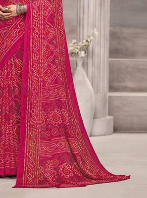 pink chiffon bandhani geometric printed saree with blouse  3