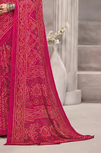 pink chiffon bandhani geometric printed saree with blouse 
