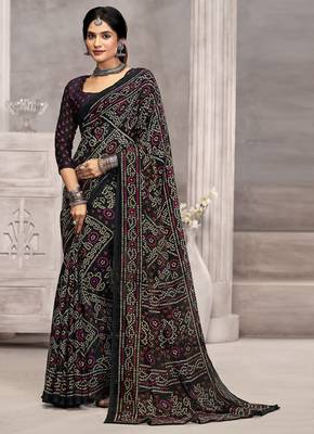black chiffon bandhani geometric printed saree with blouse  1