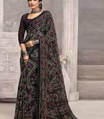 black chiffon bandhani geometric printed saree with blouse 
