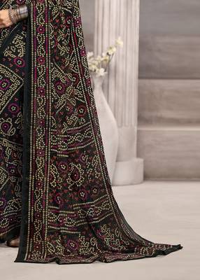 black chiffon bandhani geometric printed saree with blouse  3