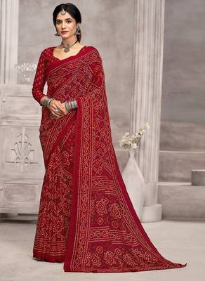 maroon chiffon bandhani geometric printed saree with blouse  1