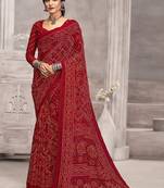 maroon chiffon bandhani geometric printed saree with blouse 