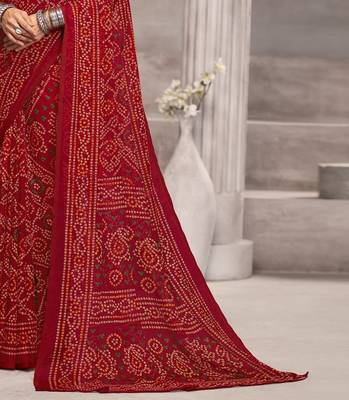 maroon chiffon bandhani geometric printed saree with blouse  3