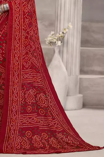 maroon chiffon bandhani geometric printed saree with blouse 