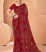 maroon chiffon bandhani geometric printed saree with blouse 