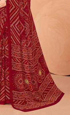 maroon chiffon bandhani geometric printed saree with blouse  3