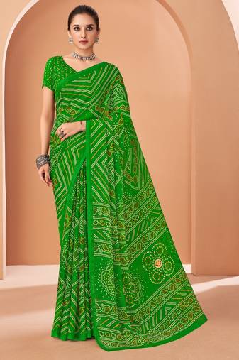 light green chiffon bandhani geometric printed saree with blouse 