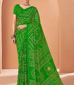 light green chiffon bandhani geometric printed saree with blouse 