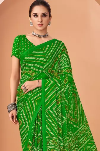 light green chiffon bandhani geometric printed saree with blouse 