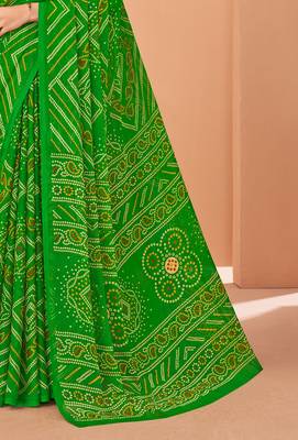 light green chiffon bandhani geometric printed saree with blouse  3