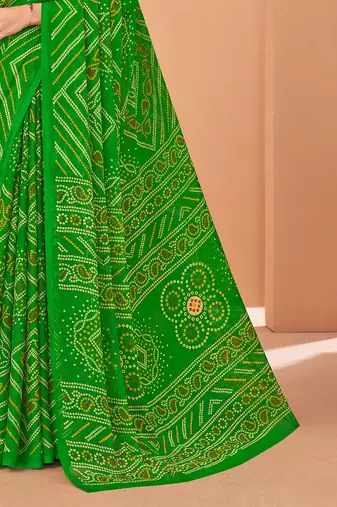 light green chiffon bandhani geometric printed saree with blouse 