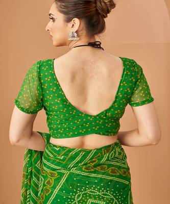 light green chiffon bandhani geometric printed saree with blouse  5