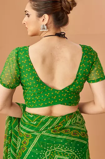 light green chiffon bandhani geometric printed saree with blouse 