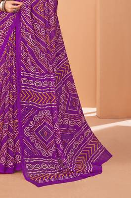 purple chiffon bandhani geometric printed saree with blouse  3