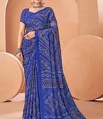blue chiffon bandhani geometric printed saree with blouse 