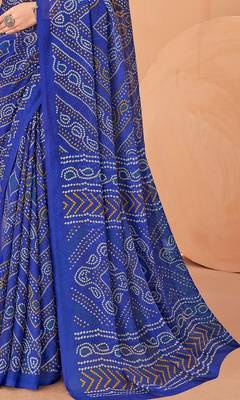 blue chiffon bandhani geometric printed saree with blouse  3