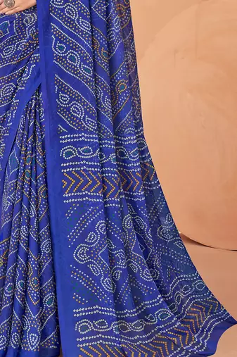 blue chiffon bandhani geometric printed saree with blouse 