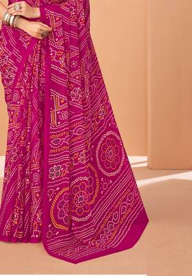 magenta chiffon bandhani geometric printed saree with blouse  3