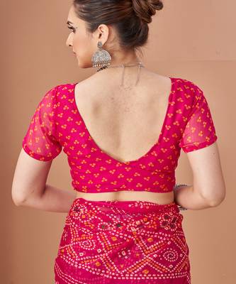 magenta chiffon bandhani geometric printed saree with blouse  5