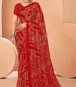 red chiffon bandhani geometric printed saree with blouse 