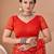 red chiffon bandhani geometric printed saree with blouse 