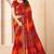 red orange chiffon bandhani double shaded printed saree with blouse 