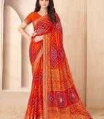 orange pink chiffon bandhani double shaded printed saree with blouse 