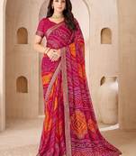 magenta chiffon bandhani double shaded printed saree with blouse 
