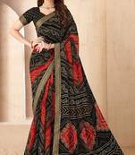 black red chiffon bandhani double shaded printed saree with blouse 