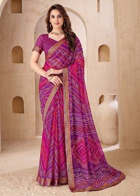 purple pink chiffon bandhani double shaded printed saree with blouse  1