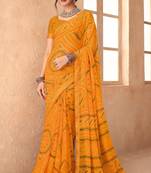 yellow chiffon bandhani geometric printed saree with blouse 