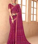 magenta chiffon bandhani geometric printed saree with blouse 