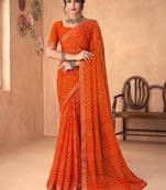 orange chiffon bandhani geometric printed saree with blouse 