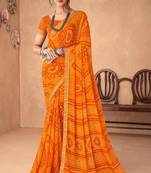 mustard orange chiffon bandhani geometric printed saree with blouse 