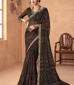 black chiffon bandhani geometric printed saree with blouse 