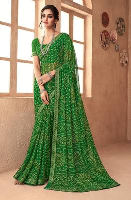 green chiffon bandhani geometric printed saree with blouse  1