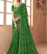 green chiffon bandhani geometric printed saree with blouse 