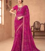 magenta chiffon bandhani geometric printed saree with blouse 