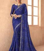 blue chiffon bandhani geometric printed saree with blouse 