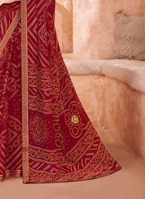 maroon chiffon bandhani geometric printed saree with blouse  3